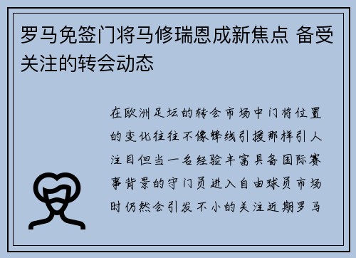 罗马免签门将马修瑞恩成新焦点 备受关注的转会动态